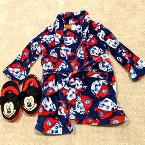 Toddler size 4/5 Paw Patrol bathrobe and Mickey Mouse slippers size XL 11-12